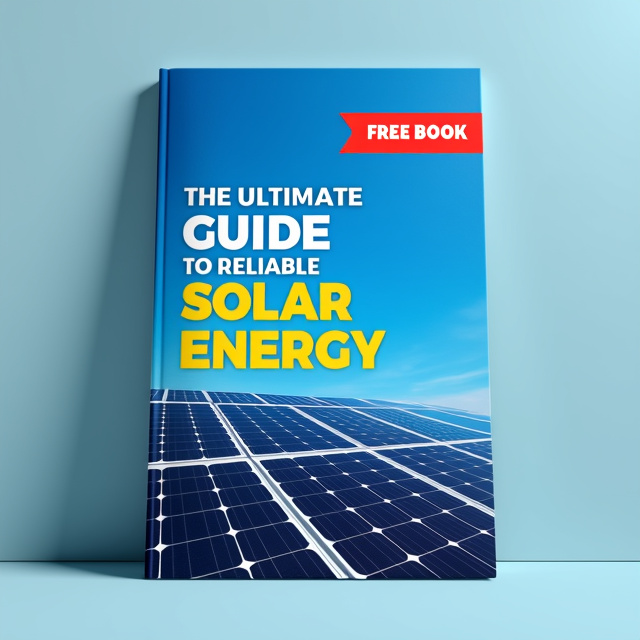 The cover features a bright and vibrant image of a solar panel against a blue sky background. The title is displayed prominently in bold white letters, with the word "Solar Energy" highlighted in yellow to represent the sun. The image is positioned in the center, filling the majority of the cover, with the title placed above and below it. A small banner in the top right corner contains the text "FREE BOOK" in bold red letters.