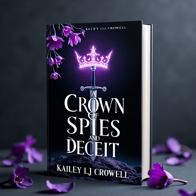 The cover features a black background with a large purple nightshade flower descending from the top left corner, delicately tangled around a silver sword that lays on the ground. Behind the flower and sword, an ominous glowing crown hovers, creating an air of mystery and mystical power.