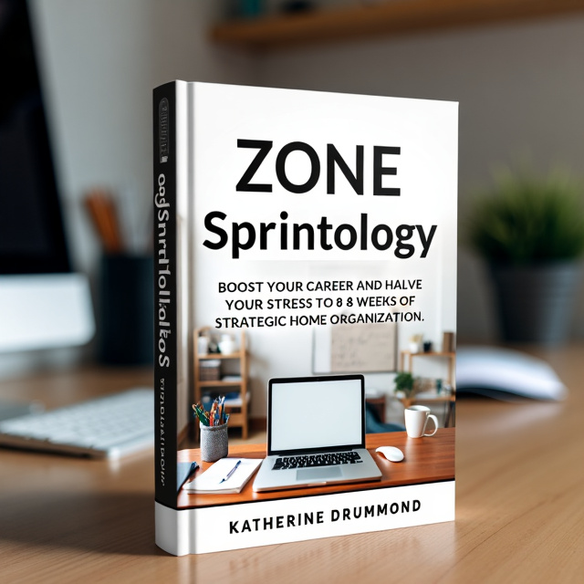 The cover features a clean and organized desk with a laptop, notebook, and other office supplies neatly arranged. In the background, there is a blurred image of a cluttered space, representing the overwhelm and stress of the reader's current situation. The desk is well-lit, symbolizing clarity and focus.