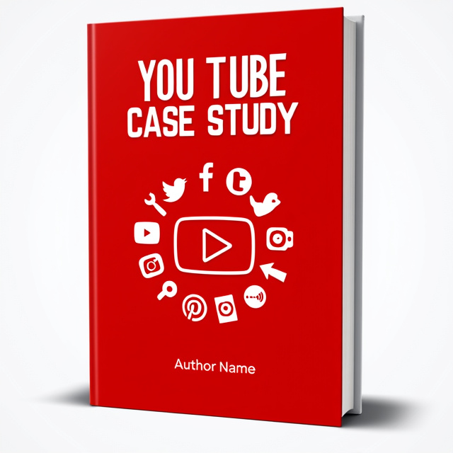 The cover features a bold and vibrant red background with a white border. In the center, there is a stylized illustration of a YouTube play button made out of white lines, symbolizing the focus of the book on the YouTube platform. Surrounding the play button are various social media icons, representing the case study aspect of the book.