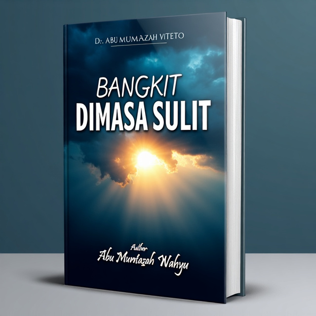 The cover features a powerful image of a sunrise breaking through dark storm clouds, symbolizing hope and resilience. The title "Bangkit Dimasa Sulit" is prominently displayed in bold, white typography, overlaid on top of the image. The author's name, Abu Mumtazah Wahyu, is displayed in a smaller, elegant font below the title. The overall style is clean and minimalist, with a focus on the contrasting colors of blue and white.