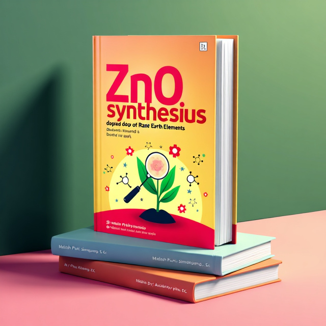 The cover features a vibrant background in shades of orange and pink, representing the bright and cheerful atmosphere of the book. In the center, there is an illustration of a plant with a magnifying glass, symbolizing the use of plant extracts in the ZnO synthesis. Surrounding the plant are atoms and molecular structures, representing the scientific aspect of the book.
