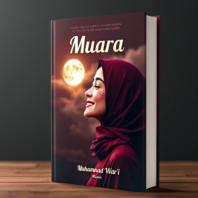 The cover features a woman wearing a maroon hijab, gazing at the moon with a smile on her face, while tears fall from her eyes. The overall tone is emotional, capturing the themes of love, sadness, and sincerity.