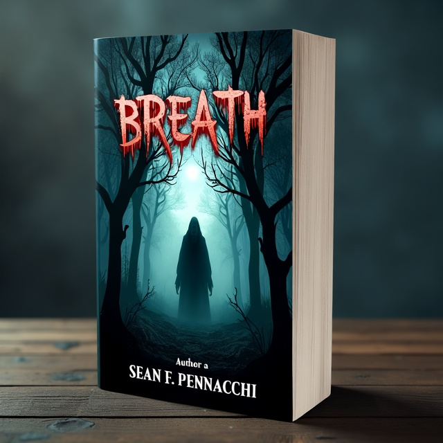 The cover features a haunting image of a dark, misty forest with gnarled trees. In the center, there is a shadowy figure with glowing red eyes, hinting at the horror fantasy element of the book. The overall atmosphere is eerie and unsettling, evoking a sense of darkness and mystery.