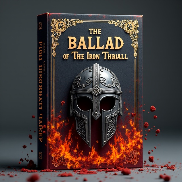 The design features a viking helmet placed prominently in the center of the cover. Surrounding the helmet are flames and blood splatters, adding a sense of danger and aggression. Runic elements are scattered throughout the cover, symbolizing the mystical and ancient nature of the story.