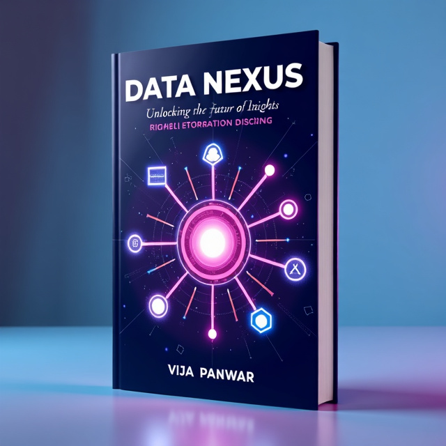 A central glowing nexus point with data streams extending outward, connecting abstract geometric shapes representing cloud computing, AI, and machine learning. Subtle digital patterns in the background, with a soft glow surrounding the nexus point. The overall color scheme blends deep blues, purples, and light neon hues.