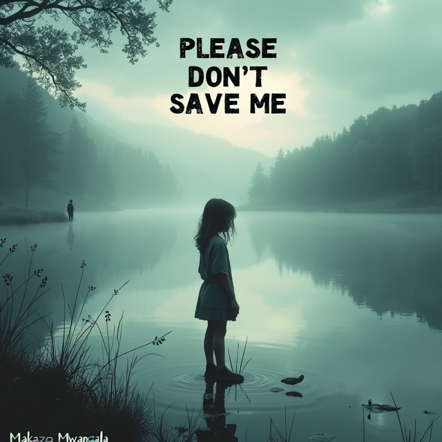 A teenage girl standing alone at the edge of a calm, reflective pond under a cloudy, overcast sky. Her reflection in the water is slightly blurred. In the distance, a shadowy figure of a boy (Trent) stands subtly, watching her but not approaching.