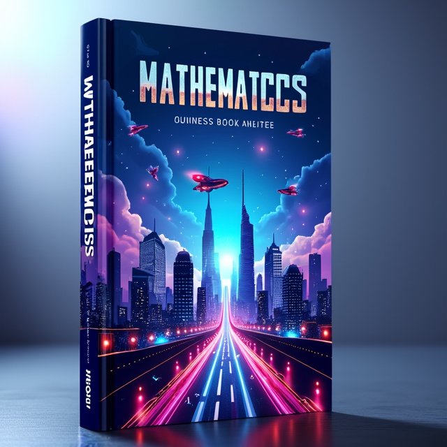 The cover features a futuristic cityscape with towering skyscrapers and flying vehicles, with a prominent mathematical equation overlayed on top. The colors are bold and vibrant, with a combination of blues, purples, and neon accents.
