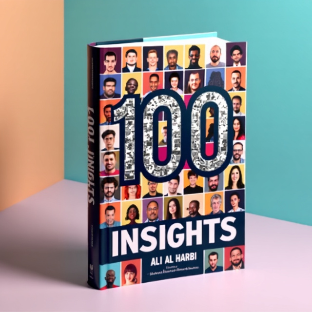 The cover features a collage of 100 different faces, each representing a different author. The faces are arranged in a grid-like pattern, creating a visually striking and diverse composition. The background is a gradient of vibrant colors, symbolizing the multitude of insights shared in the book.