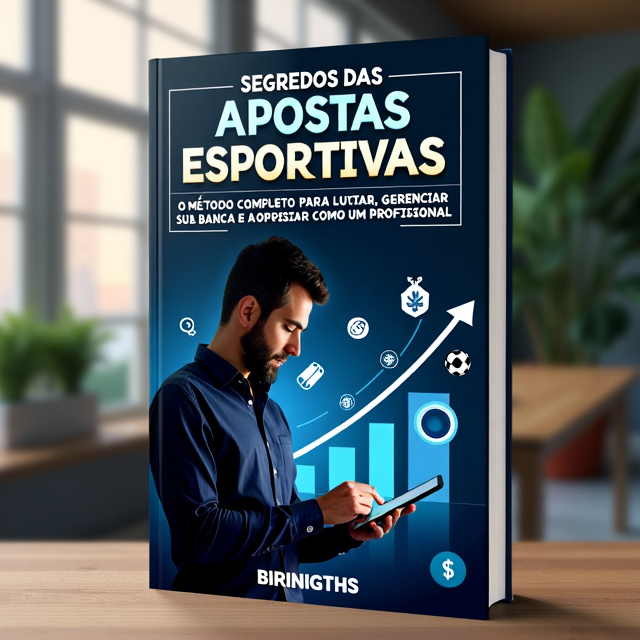 The cover features a professional bettor with a focused expression, analyzing statistics on a tablet. In the background, there are icons of different sports, representing the range of betting options. Upward-trending graphs symbolizing profit are incorporated, along with betting symbols like chips or odds. Monetary symbols are also included to represent effective bankroll management.