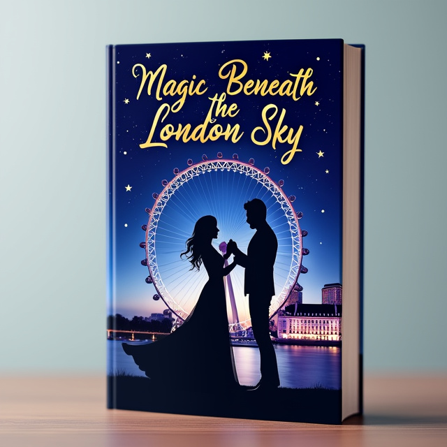 The cover features a couple dancing in front of the London Eye, with a night sky full of stars. The couple is shown in a romantic pose, embracing each other, and their silhouettes stand out against the night sky backdrop.
