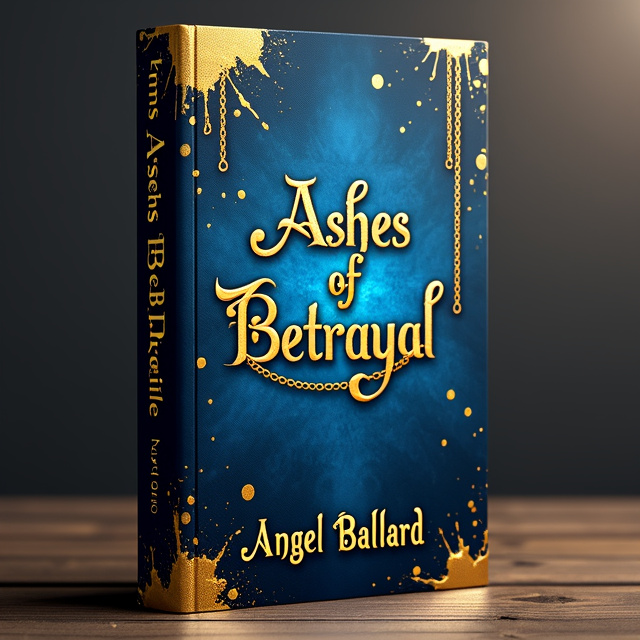 The background of the cover is a deep blue color, representing the darkness and mystery of the fantasy genre. Golden splashes and chains are scattered across the cover, symbolizing the themes of captivity and freedom, as well as the element of betrayal. In the center of the cover, the words "Ashes of Betrayal" are written in a bold and captivating font.