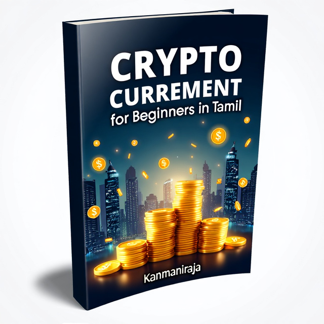 The cover features a futuristic cityscape with tall skyscrapers and digital currency symbols floating in the air. In the foreground, there is a stack of golden coins, representing the potential for large profits.