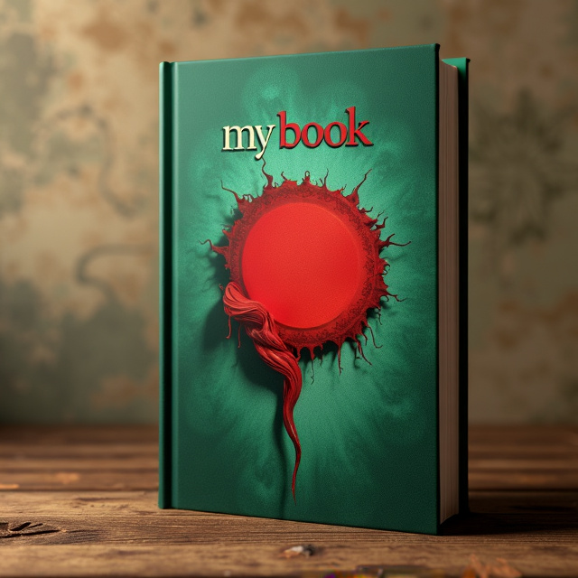The cover features a green background with a prominent red element in the center, symbolizing the historical significance and conflict in the story. The title "my book" is placed at the top in a bold and elegant font, while subtle historical elements are incorporated in the form of faded images in the background, adding depth to the design.