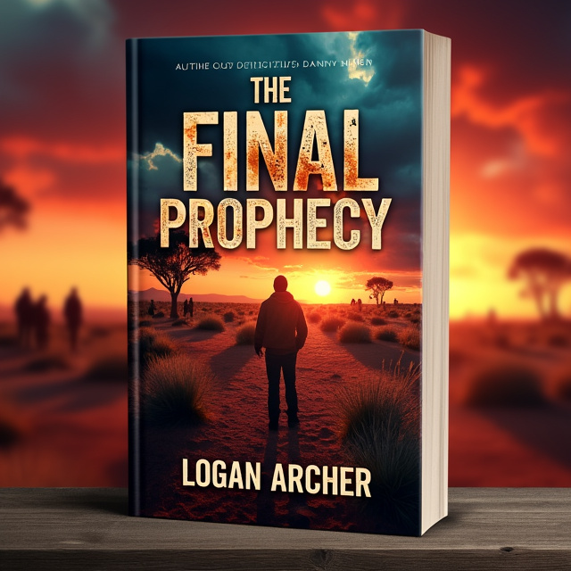 The cover depicts a wide shot of the Australian outback at sunset, with an approaching storm on the horizon. In the foreground, a lone figure (Detective Danny Shaw) stands near a distant group of shadowy figures, symbolizing the doomsday cult. The sky is darkening, with a reddish, foreboding tint, creating a sense of urgency and danger. The landscape is dominated by isolation and tension.