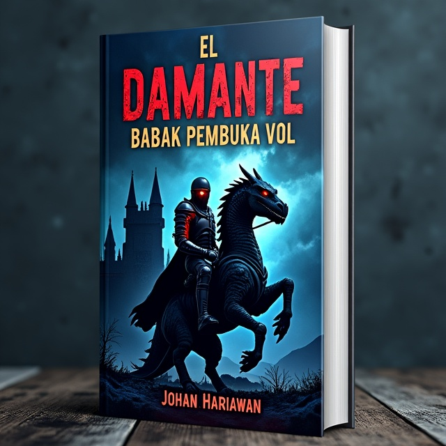 The cover features a dark and stormy night, with a towering castle in the background. In the foreground, a fierce Dark Knight is mounted on a dragon, ready for battle. The knight is adorned in black armor with glowing red accents, while the dragon is blue and majestic.