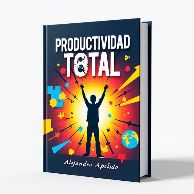The cover features a vibrant, energetic background with a burst of colors and dynamic shapes. In the center, there is an illustration of a person surrounded by arrows and symbols representing productivity and progress. The person is shown in a confident and motivated pose, exuding joy and determination.
