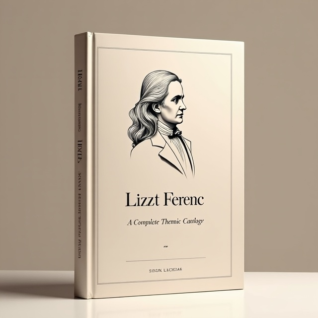 The cover features a luxurious and minimal design. It includes a line graphic of a profile view of composer Franz Liszt, with clean lines and a sense of elegance. The background is a solid color, creating a visually appealing and uncluttered look.