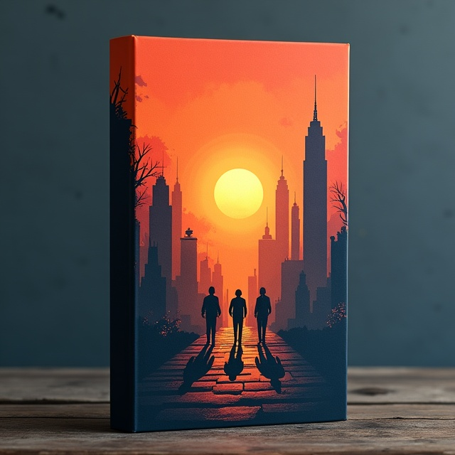 The lower half of the cover shows a shadowy cityscape with tall skyscrapers, symbolizing struggle and the fast-paced urban environment. The upper half transitions into a brighter horizon with a sunrise, representing hope and perseverance. Three distinct figures, each from different family backgrounds, are positioned in different parts of the city, their paths converging toward the brighter horizon. Subtle emotional symbols like a broken clock, a half-finished ladder, and a distant light are woven throughout the cover using intertwining lines.