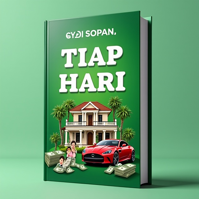 The cover features a vibrant green background with an image of a stack of money, a luxurious house, a fancy car, and a happy family. The elements are arranged in a way that captures attention and creates curiosity.