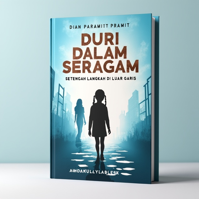 The cover features a silhouette of a young schoolgirl, walking with her head down and her feet stepping on a path of footsteps. The background is a gradient of blue and white, representing the school atmosphere, while the silhouette of a female teacher is faintly visible in the distance. The title of the book is placed at the top in bold, brown font.