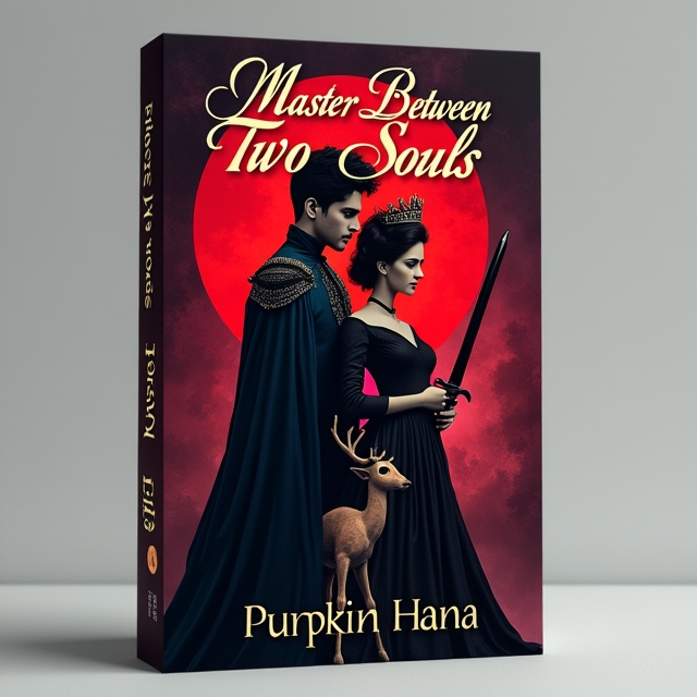 The prince and princess are positioned in the center of the cover, facing front. The prince stands behind the princess, looking protectively over her shoulder, with a gloomy and dark aura surrounding him. The princess holds herself with haughty arrogance, while the prince holds a sword in his hand. Behind them, a small deer wearing a crown is depicted, symbolizing their royal status.