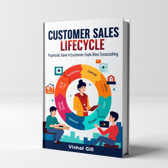 The cover features a vibrant and eye-catching illustration of a customer sales lifecycle, with various stages depicted in a circular pattern. Each stage is represented by a different color, symbolizing the progression and growth of the sales process. The central focus is on a satisfied customer, surrounded by elements such as a sales funnel, customer feedback, and product delivery.