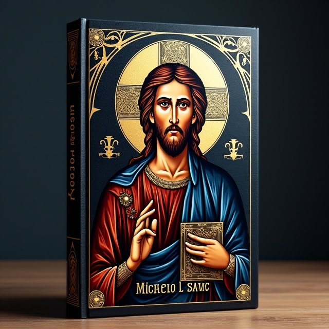 The cover features a stunning image of Jesus in an Orthodox Byzantine style. He is depicted with a golden halo, surrounded by intricate patterns and symbols representing the Serbian Orthodox traditions. The dark background adds depth and emphasizes the traditional nature of the book.