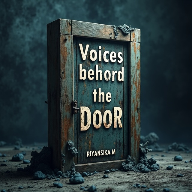 The cover features a creepy, old wooden door with peeling paint. The door is slightly ajar, revealing a glimpse of darkness behind it. Surrounding the door are eerie shadows and a murky atmosphere, creating a sense of foreboding.