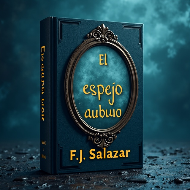 The cover features an antique oval floating mirror in the center, suspended in a dark blue, misterious landscape. The mirror reflects a distorted image, representing the psychological horror and magical realism elements of the story.