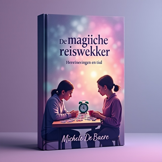 The cover features a soft gradient background in shades of purple, pink, and blue, creating a dreamlike atmosphere. In the center, there is a teenage girl sitting at a table with her grandmother, both engrossed in doing puzzles together. In the background, there is a dresser cabinet with a green travel alarm clock subtly standing out.