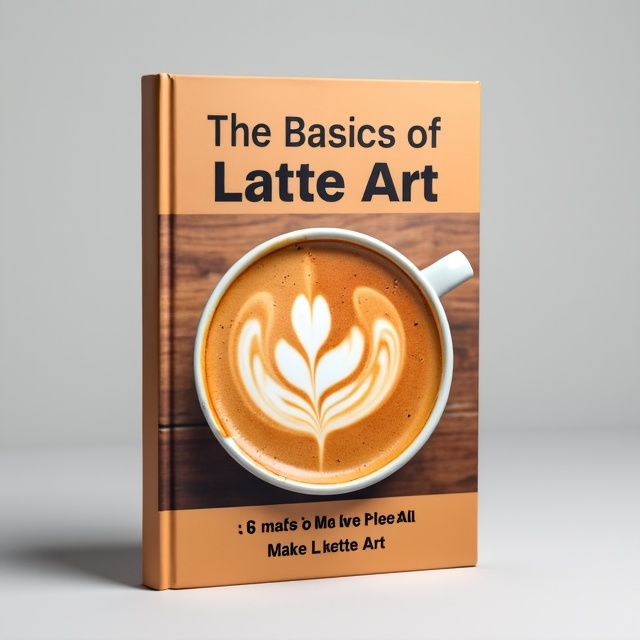 A close-up image of a perfectly crafted latte art design, with vibrant colors and intricate details. The latte art is placed in the center of the cover, surrounded by a clean and minimalistic background.