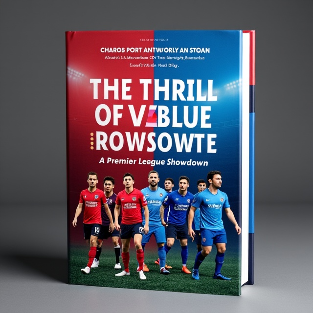 The cover features a football pitch with Arsenal FC, Manchester United FC, and Liverpool FC on one side, facing off against Chelsea FC, Manchester City FC, and Everton FC on the other side. The teams are represented by their respective jerseys and logos, creating a dynamic and visually engaging composition. The primary colors used are red and blue, representing the rivalry between the teams.