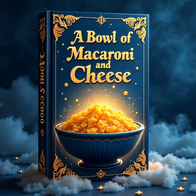 The cover features a dramatic deep and glowing bowl at the center, shooting out ethereal gold stars and light. The background is filled with swirling navy blue clouds, giving the cover a mystical atmosphere. Intricate filigree patterns surround the bowl, adding an elegant and romantic touch.