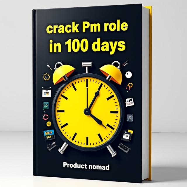 The cover features a black background with a bold yellow clock at the center. The clock shows the number 100 as the hour hand, symbolizing the 100 days. The clock is surrounded by various elements representing the PM role, such as project timelines, task lists, and team collaboration icons.