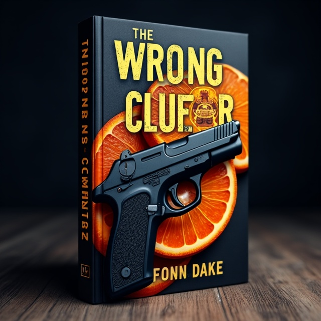 The cover features a close-up image of a gun, with a magnifier placed over it. The gun is partially covered by slices of oranges, creating a sense of mystery and intrigue. The background is dark and shadowy, adding to the suspenseful atmosphere.