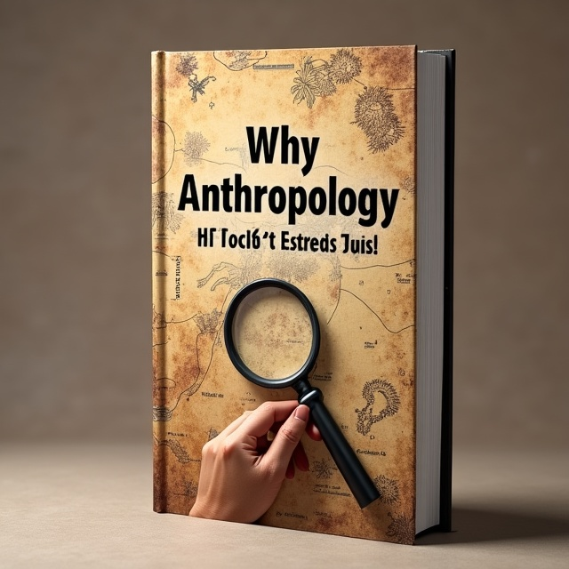 The cover features a close-up photograph of a human hand holding a magnifying glass, symbolizing exploration and analysis. The hand is placed against a backdrop of an ancient map, representing the academic nature of anthropology. The colors are muted and earthy, creating a sense of seriousness and depth.