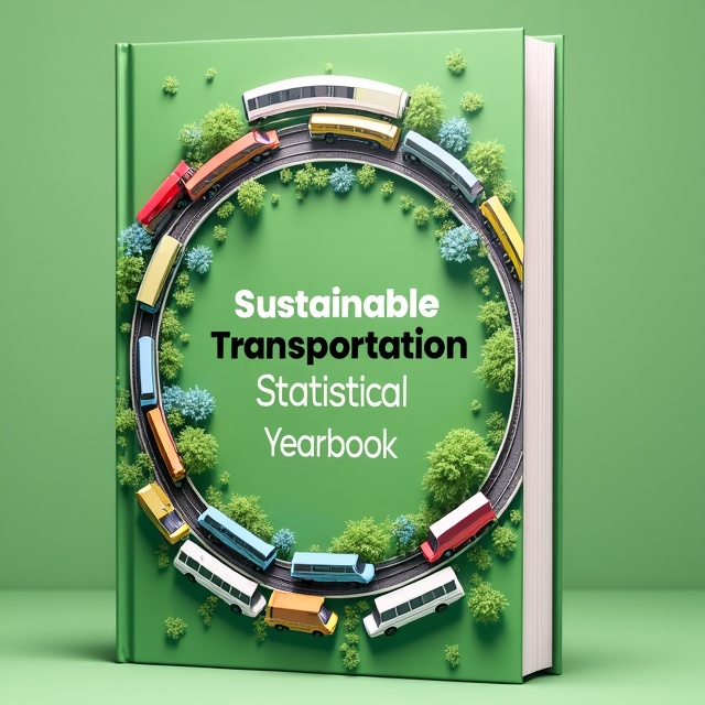 The cover features a collage of various transportation modes, including cars, bicycles, trains, and buses, arranged in a circular pattern. The background is a vibrant green color symbolizing sustainability and environmental friendliness.