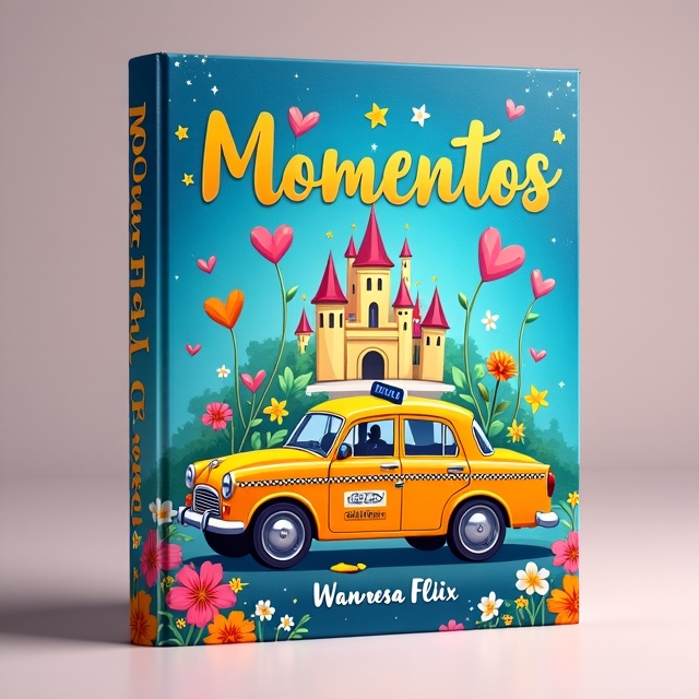 The cover features a colorful and vibrant illustration of a taxi driving through various seasons, with each season represented by different elements such as flowers, leaves, snowflakes, and raindrops. The taxi is surrounded by floating hearts and stars, symbolizing love, joy, and dreams. In the background, there is a castle, representing the princess element of the book. The colors used are bold and eye-catching, with a touch of magical realism.