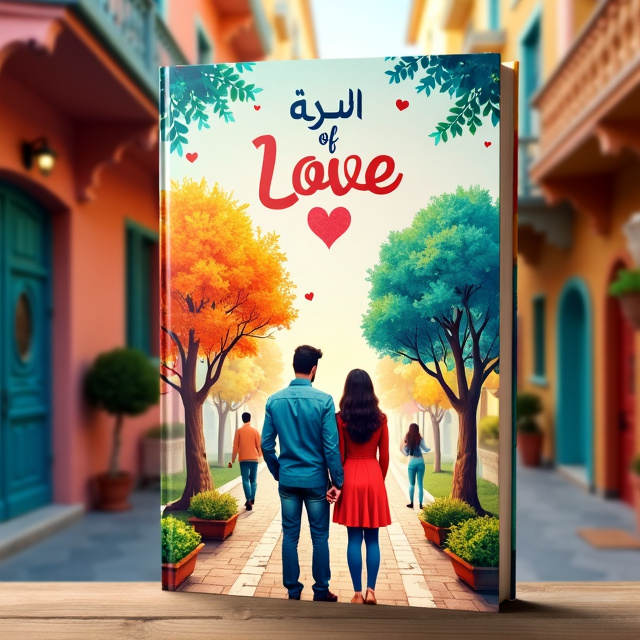 The cover features a man and a woman standing in a bustling, colorful street in a popular neighborhood. They are surrounded by symbols representing the four seasons, depicting the title "فصول الحب" (Seasons of Love). The colors are vibrant, reflecting the lively atmosphere of the setting.