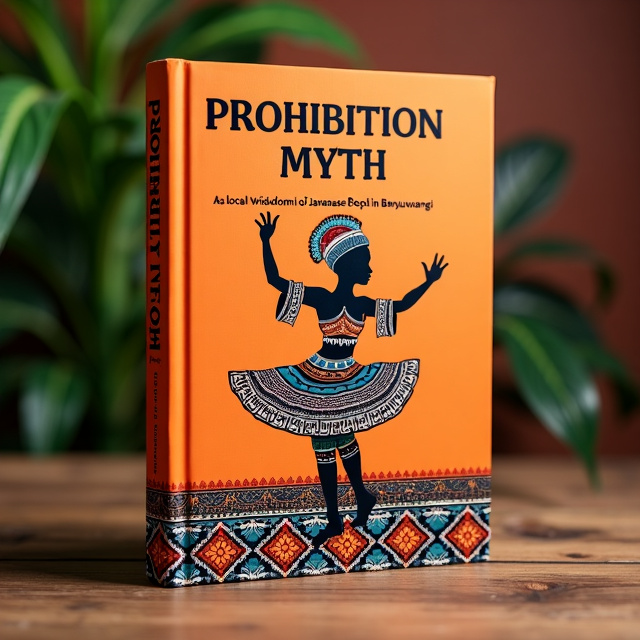 The cover features a vibrant image of a traditional Banyuwangi dancer, capturing the essence of Javanese culture. The dancer is surrounded by a shaky batik pattern inspired by the local elephant motif. The background is a striking orange color, symbolizing energy and passion.