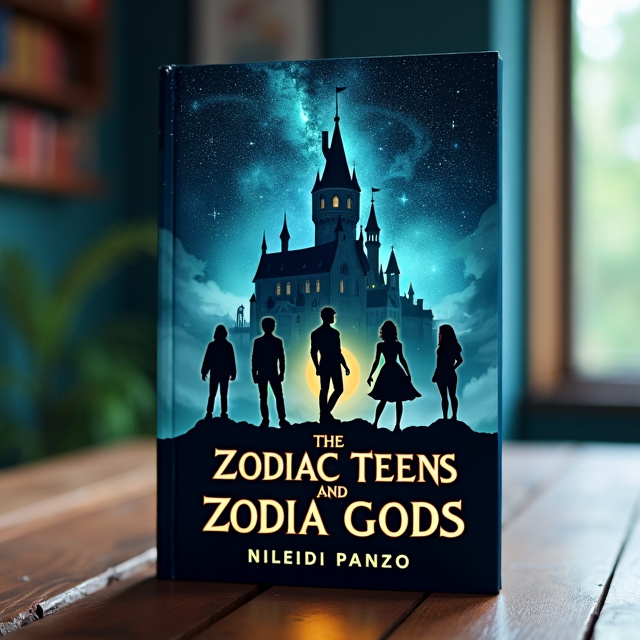 The cover features a towering, creepy castle in the background, with a galaxy of stars filling the night sky. In the foreground, silhouettes of teenage characters are shown, surrounded by the glow of their respective zodiac signs.