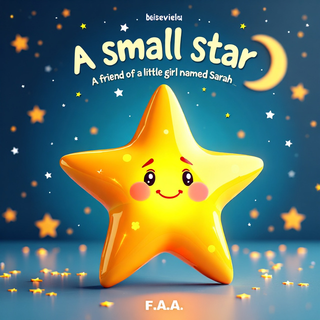 The cover features a vibrant 3D drawing of a small star with a smiling face, positioned at the center. The little girl named Sarah is seen holding the small star in her hands, with a look of joy and wonder on her face. The background is filled with a celestial sky, filled with twinkling stars and a hint of a crescent moon.