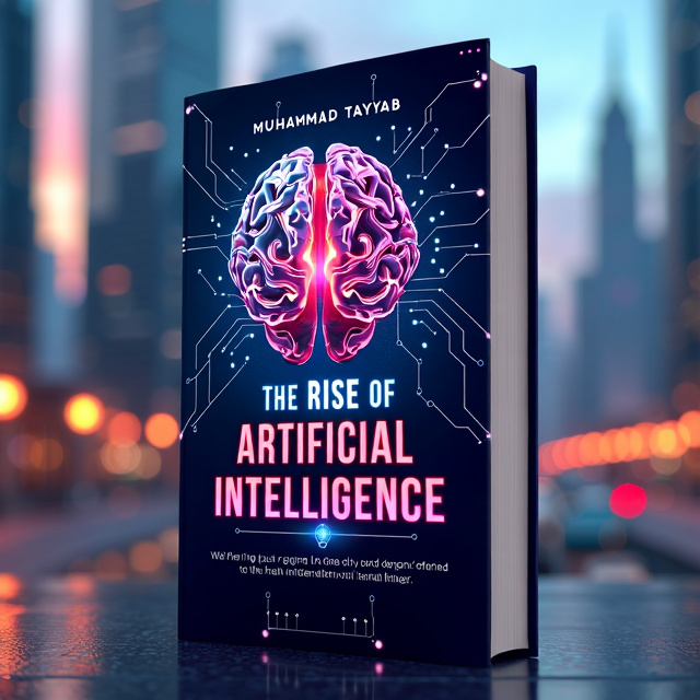 The cover features a futuristic cityscape with towering skyscrapers and sleek architectural designs. In the center, there is an abstract representation of a human brain intertwined with circuitry, symbolizing the rise of artificial intelligence. The colors used are vibrant and metallic, creating a sense of energy and innovation.