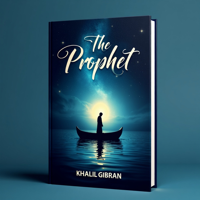 The cover features a mystical scene with a dark blue background. In the center, there is a silhouette of a prophet standing on a boat, surrounded by a halo of light. The boat is floating on a calm sea, and there are stars scattered in the sky above.