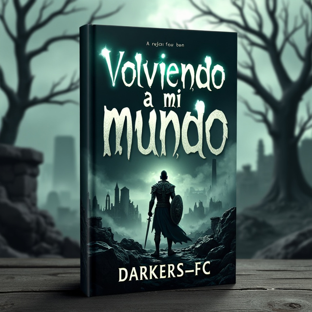 The cover features a dark and ominous battlefield, with crumbling ruins and smoke-filled skies. In the foreground, a lone warrior stands tall, holding a sword and shield. The scene is framed by twisted trees and a sense of unease. The overall style is gritty and realistic, with muted colors and a sense of tension.