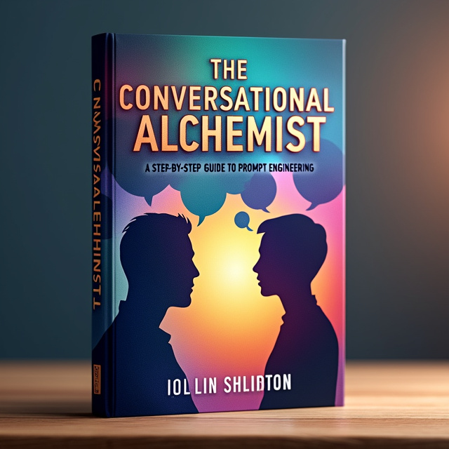 The cover features a close-up image of a conversation between two people, with speech bubbles floating above their heads. The background is a gradient of vibrant colors, representing the alchemical transformation of ideas. The title is prominently displayed in bold, metallic typography, with the word "Conversational" flowing into the speech bubbles.