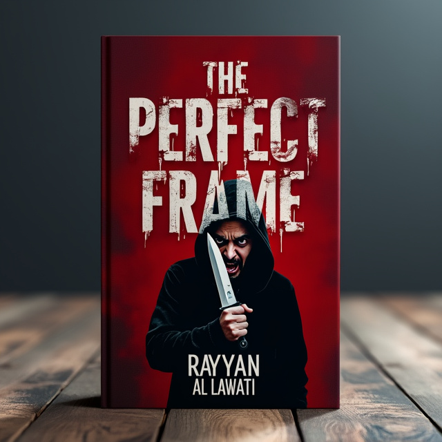 The cover features a scared adult holding a knife, with a menacing expression on their face. The image is centered on a dark red background, creating a sense of tension and danger.