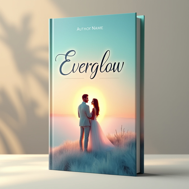 The cover features a soft, ethereal landscape with pastel colors blending into a warm golden hue at the horizon. In the foreground, a man and a woman stand side by side. The man has a subtle, glowing halo above his head, suggesting purity or enlightenment. The woman is dressed in flowing attire, exuding confidence and serenity, with her hair gently tousled by a light breeze.