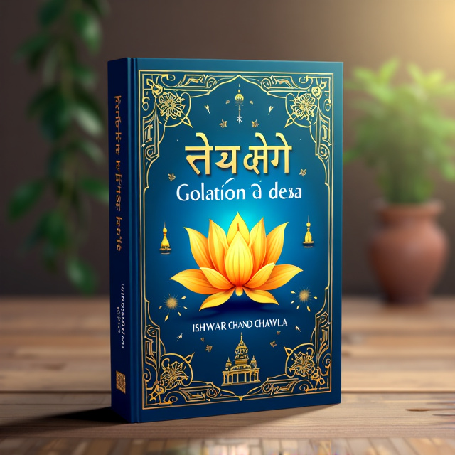 The cover features a vibrant blue background with a golden lotus flower at the center. Surrounding the lotus are various geometric patterns inspired by Indian architecture. The title is placed above the lotus in bold, elegant typography, while the author's name is displayed below in a complementary font.